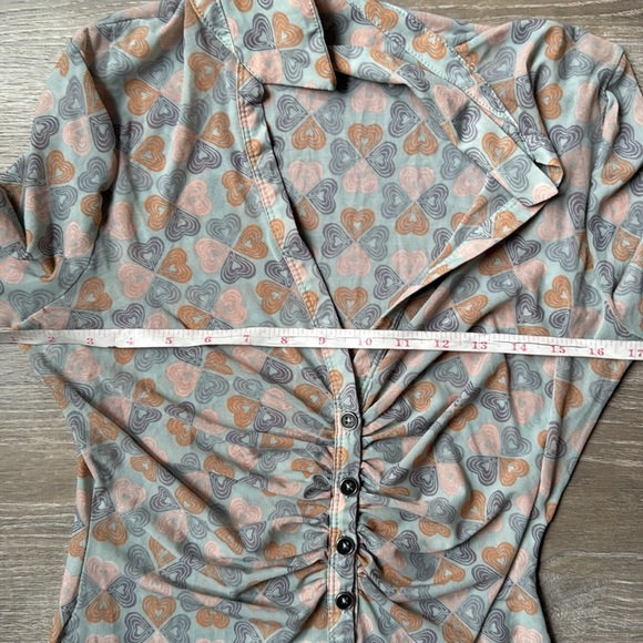 FREE PEOPLE Lucky Shirtee Mesh Sheer Top Button Front Mint Combo Small - Picture 9 of 10